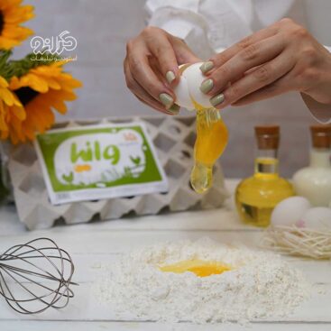 عکاسی دکوراتیو از بسته‌بندی تخم‌مرغ وانیا با نورپردازی حرفه‌ای در استودیو تبلیغاتی گرانو